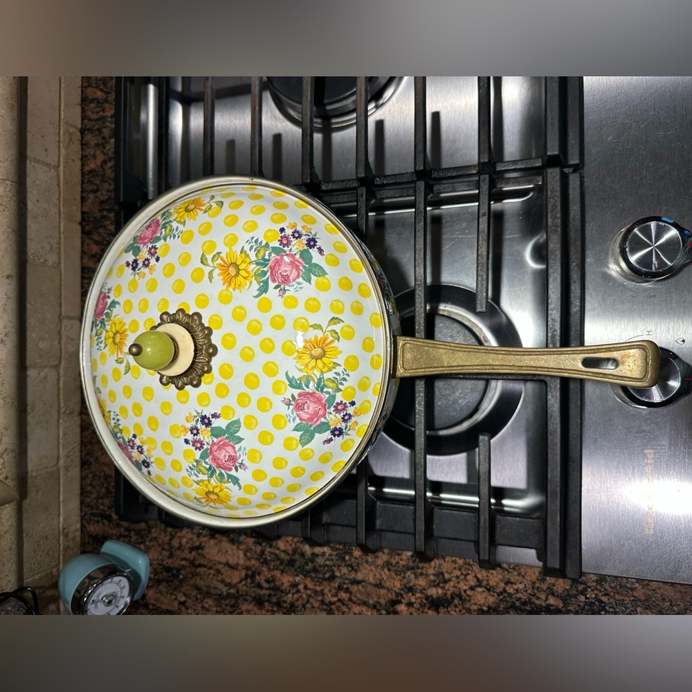 Vintage (1980’s) MacKenzie-Childs 10” skillet  and lid in Buttercup